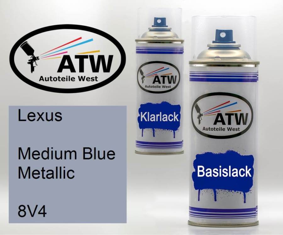 Lexus, Medium Blue Metallic, 8V4: 400ml Sprühdose + 400ml Klarlack - Set, von ATW Autoteile West.